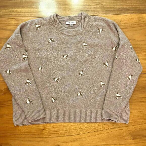 Madewell Sweater Medium Floral Purple Lavender Embroidered Cross Stitch Flowers - Picture 10 of 13